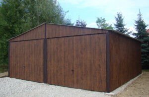 Garaż dwustanowiskowy 6x5 z blachy imitującej drewno orzech