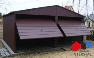 Garaż Blaszany 6x5 brama uchylna poziomy szeroki panel