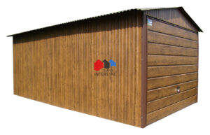 garaż blaszany drewnopodobny orzech producenta Interstal