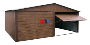garaż blaszany dwustanowiskowy drewnopodobny, producent Interstal