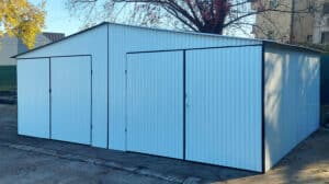 Garaż blaszany 7x5 biały tani dwuspadowy