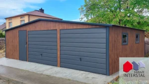 garaż blaszany premium z obróbkami 9x5 drewnopodobny orzech