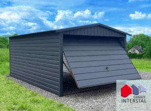 garaż blaszany 3x6 grafitowy antracyt z obróbkami