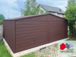 Garaż blaszany 6x6 dwuspadowy brązowy z obróbkami