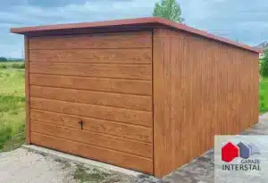 Garaż blaszany 3x5 imitacja drewna z okuciami